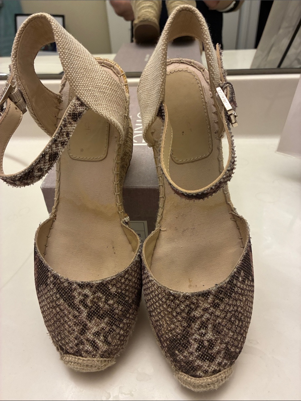 Snake-Print Espadrille Wedge Sandals in Beige Botkier